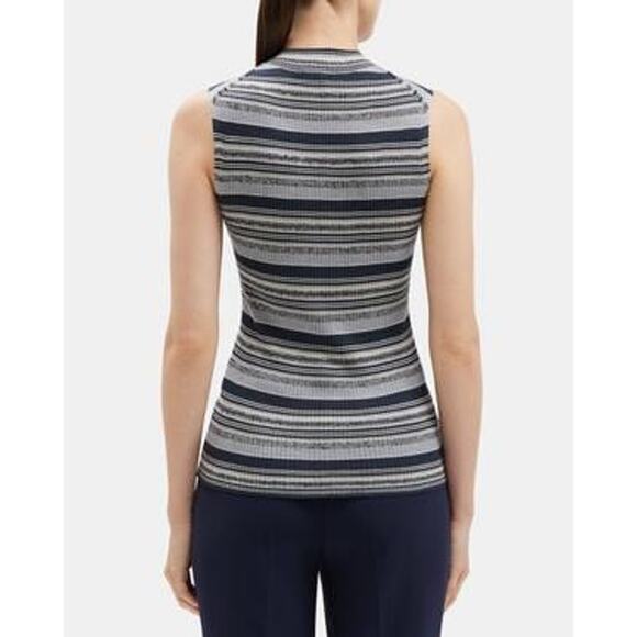 Theory Mock Neck Tank in Washable Silk Denim Melange - S - Picture 1 of 4